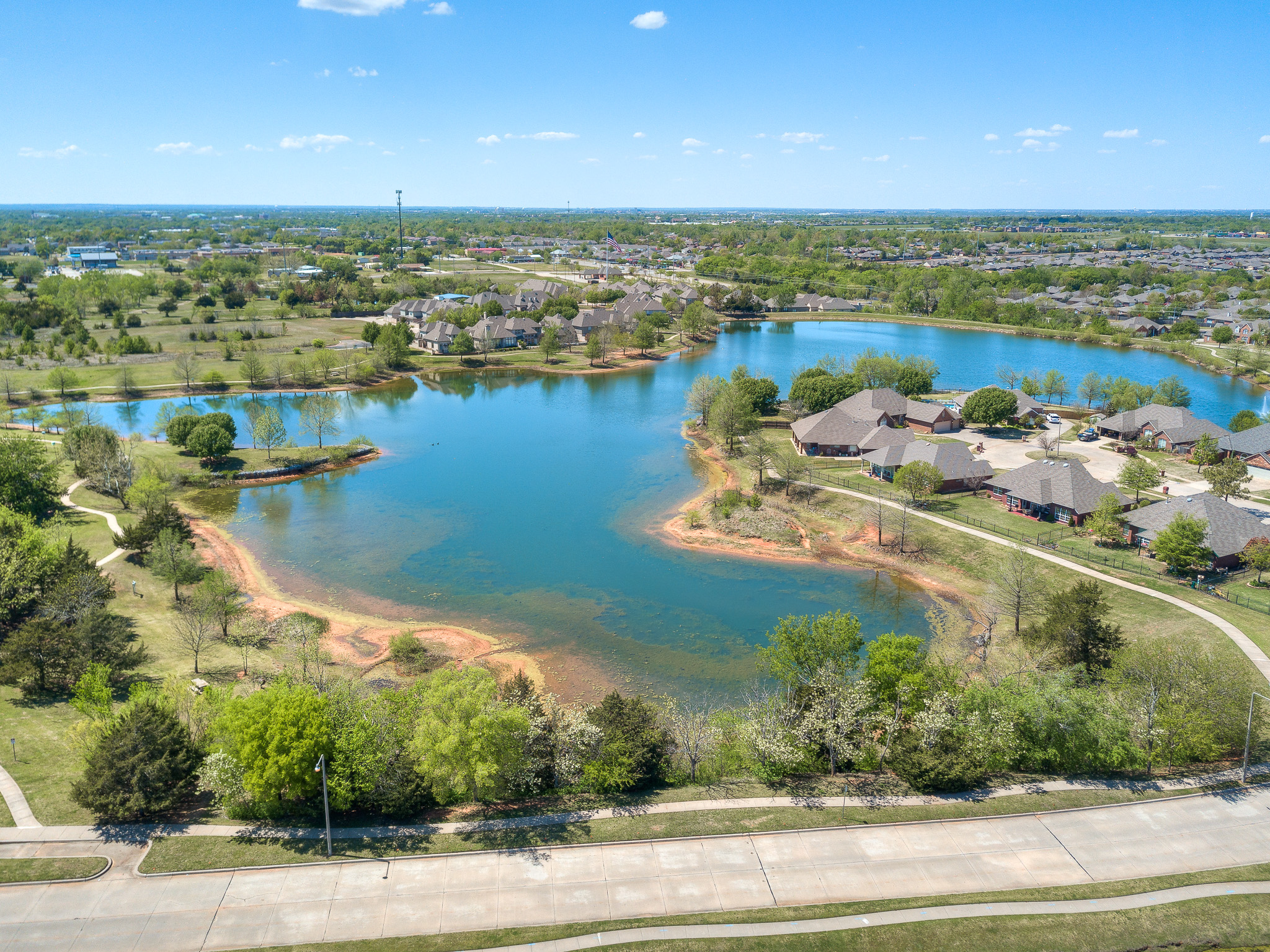 Summit Lakes aerial view — lakefront homes Norman Oklahoma